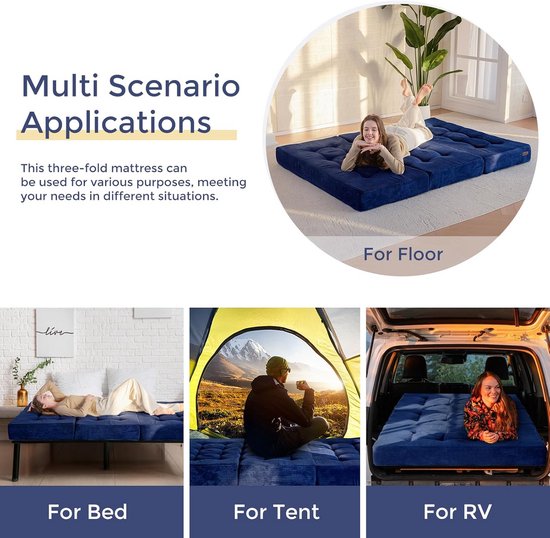 Opvouwbaar Tweepersoons Matras (150x200) - 15cm Dikke Comfortabele Slaapbank voor Gasten — afbeelding 4