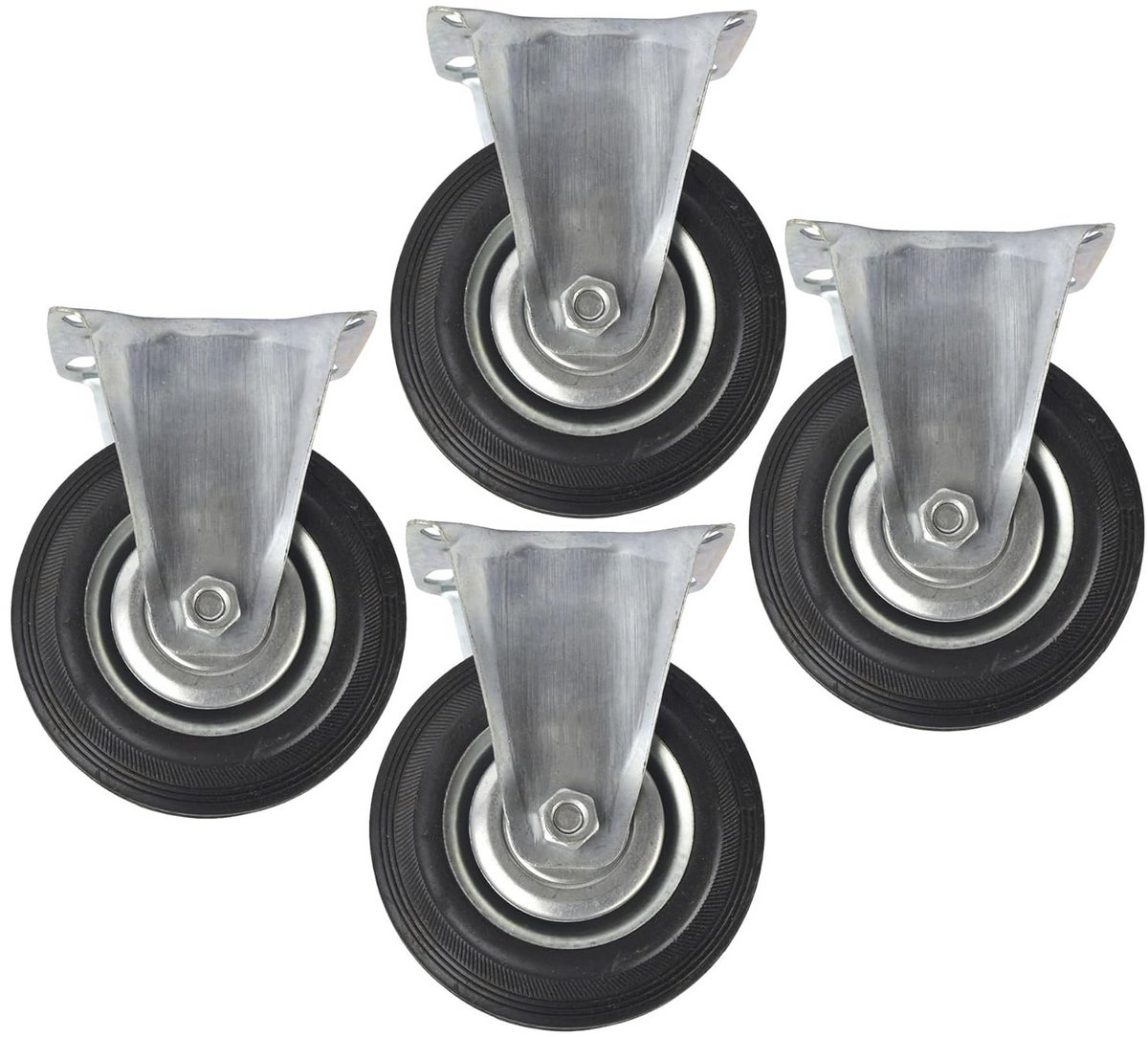 Zwenkwielen Set 4 Stuks 125mm Rubberen Draaibare Wielen met Montageplaat voor Zware Lasten