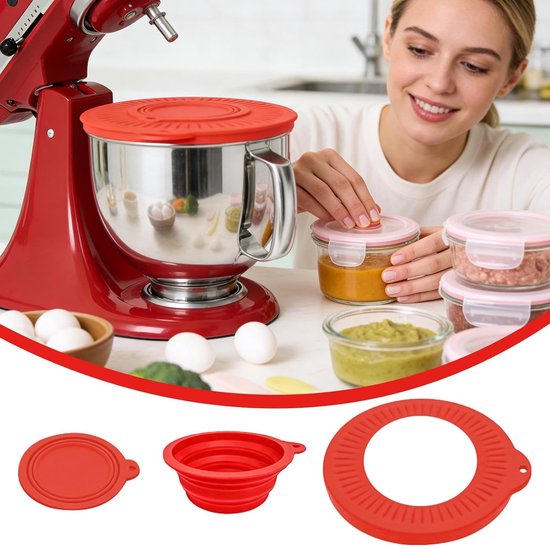 Mixer Spatdeksel - Mixkom Beschermer - Schoon Bakken - Toevoegen Tijdens Mixen - Diameter 23.4 cm - Rood — afbeelding 3