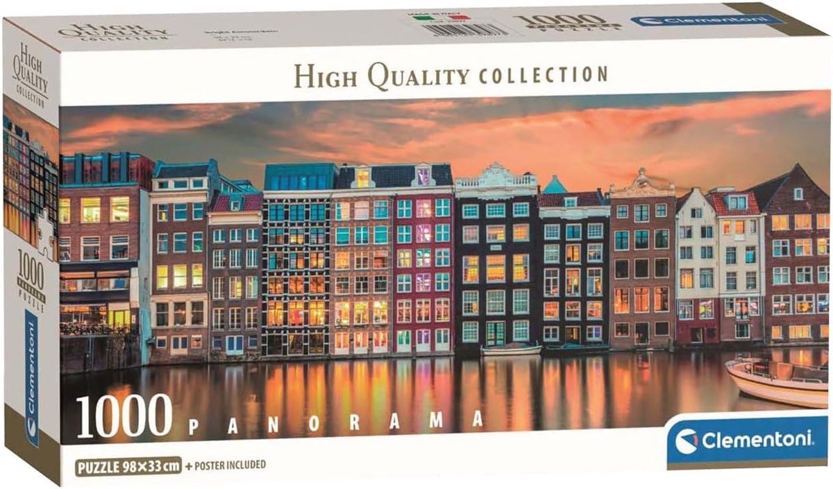 1000 Stukjes Puzzel Amsterdam Verlicht met Poster Kwaliteit Made in Italy