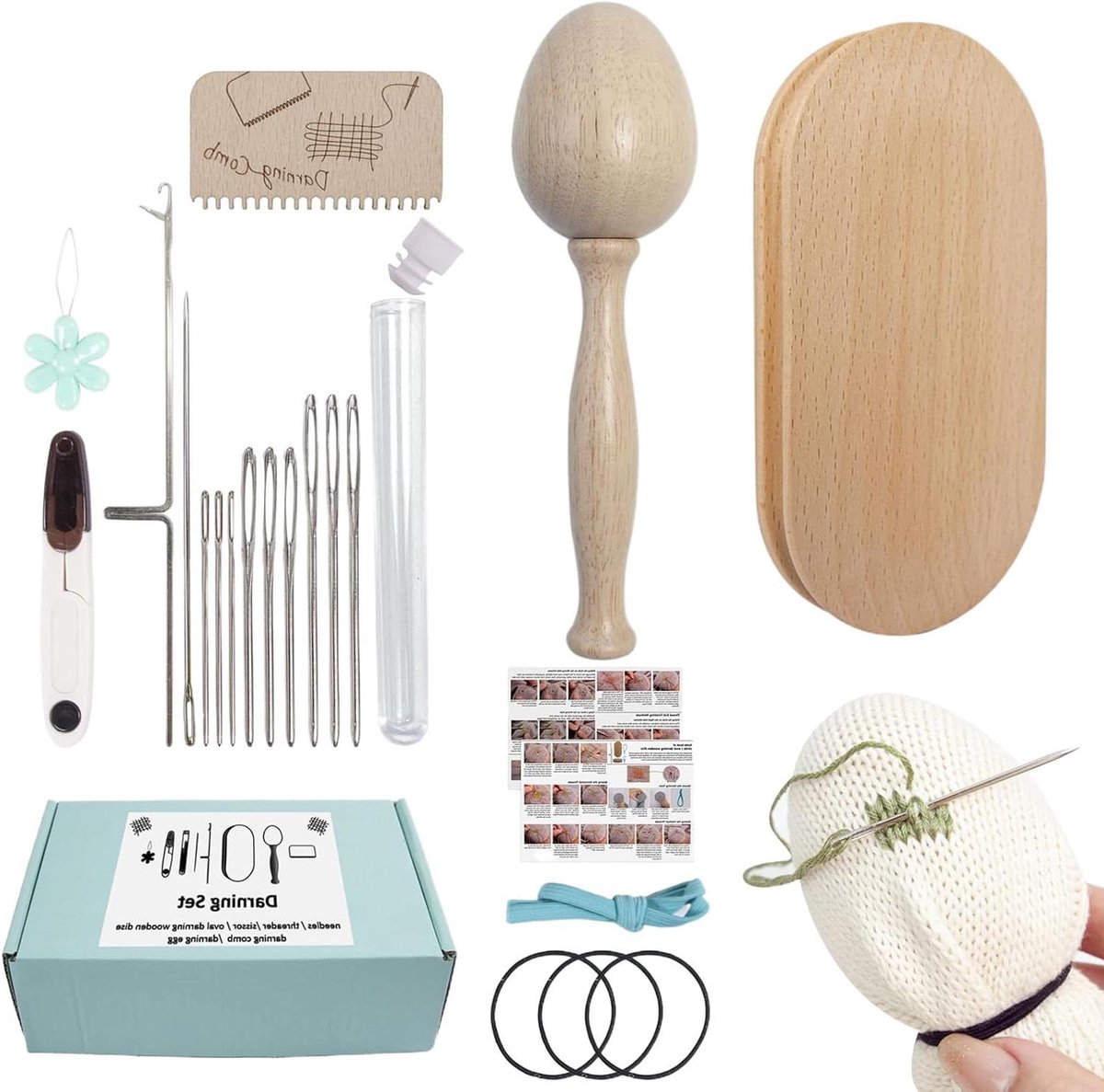 Stopperset Herstel - Reparatieset Kleding - Stof Repareren - Houten Basis - Diverse Maten - Niet gespecificeerd