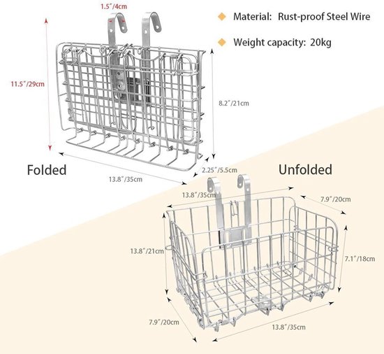 Fietsmand -Opvouwbare voormand -Stevig en duurzaam - Voorzien van snelbevestigingssysteem - Speciaal ontworpen voor het vervoeren van boodschappen- draagvermogen 20 kg — afbeelding 5