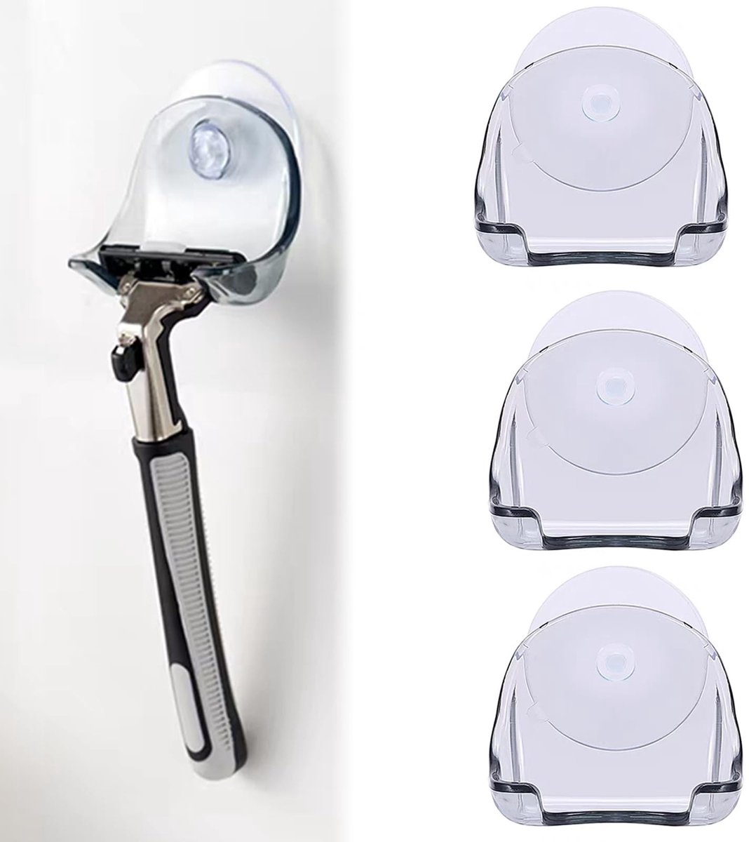 Dailygoods - Innovra - Dailygoods - Dailygoody - Scheermeszuignappen - Wandhouder voor Scheerapparaat - Grijs - Douche Scheerapparaat Houder - Geschikt voor Badkamer - 3 Stuks