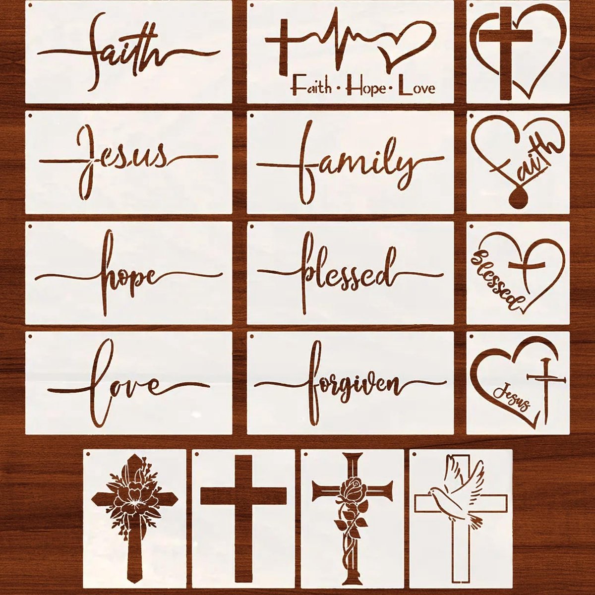 Dailygoods - Dailygoody - Christelijke schildersjablonen - 16 stuks sjablonen voor houtschilderen - Herbruikbaar en inspirerend - Geschikt voor kinderen en volwass...