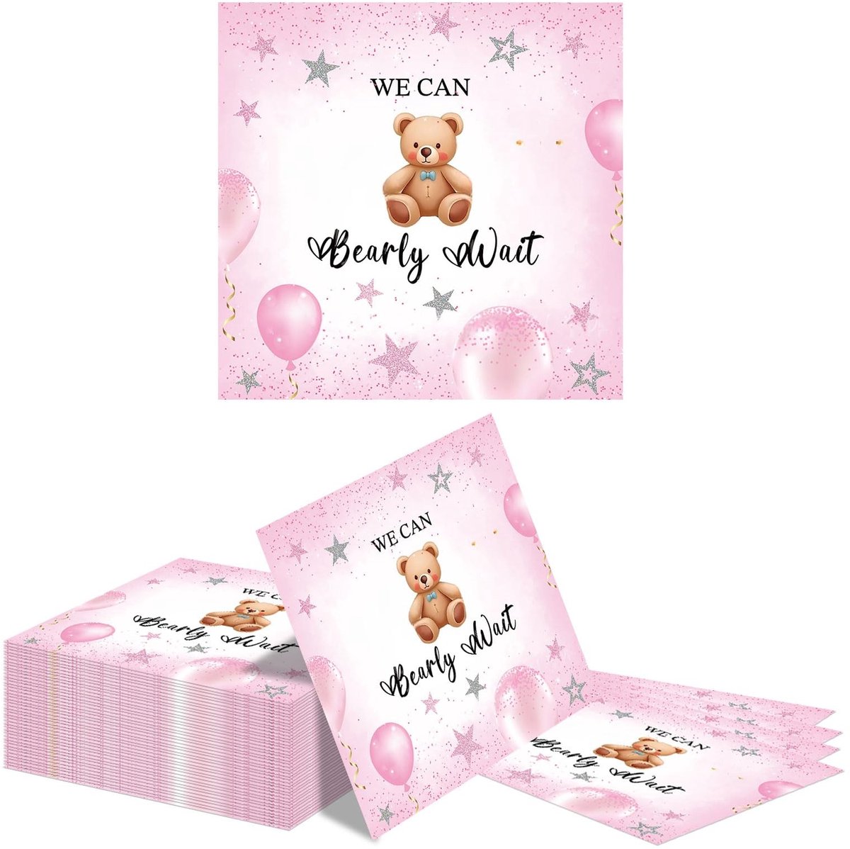 Dailygoods - 40 Roze Teddybeer Servetten 33x33cm voor Feestdecoratie