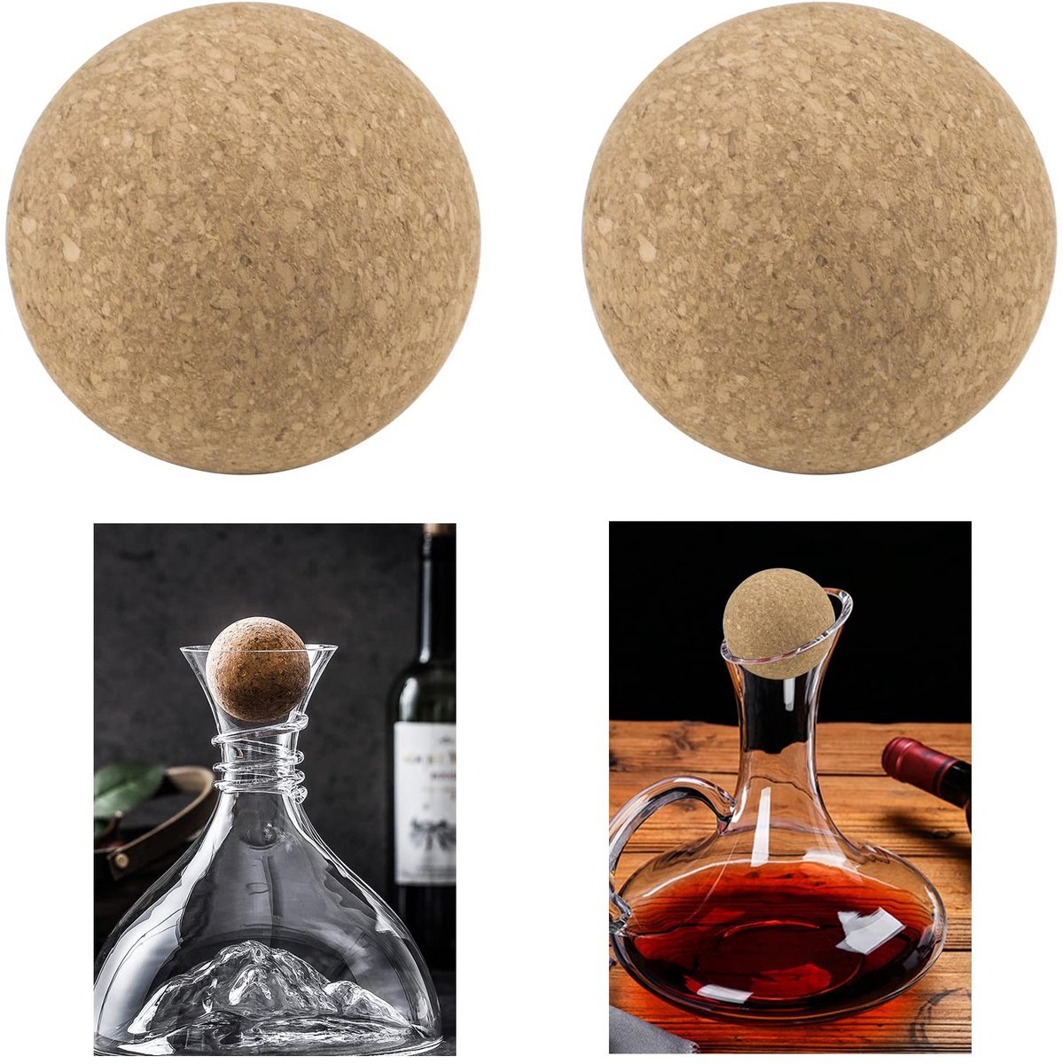 Dailygoods - Dailygoody - Houten Wijnstop - 2 Stuks - Hoogwaardige Kwaliteit - Bruin - Kurk Bal - Perfect voor Wijnflessen - Diameter 6,1 cm