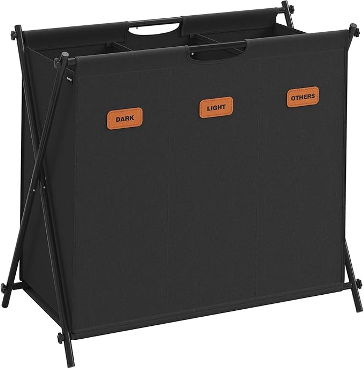 Verte - Wasmand 3 vakken - Wassorteerder - 135L - Opvouwbaar X-frame Ontwerp - Wasmand - Zwart