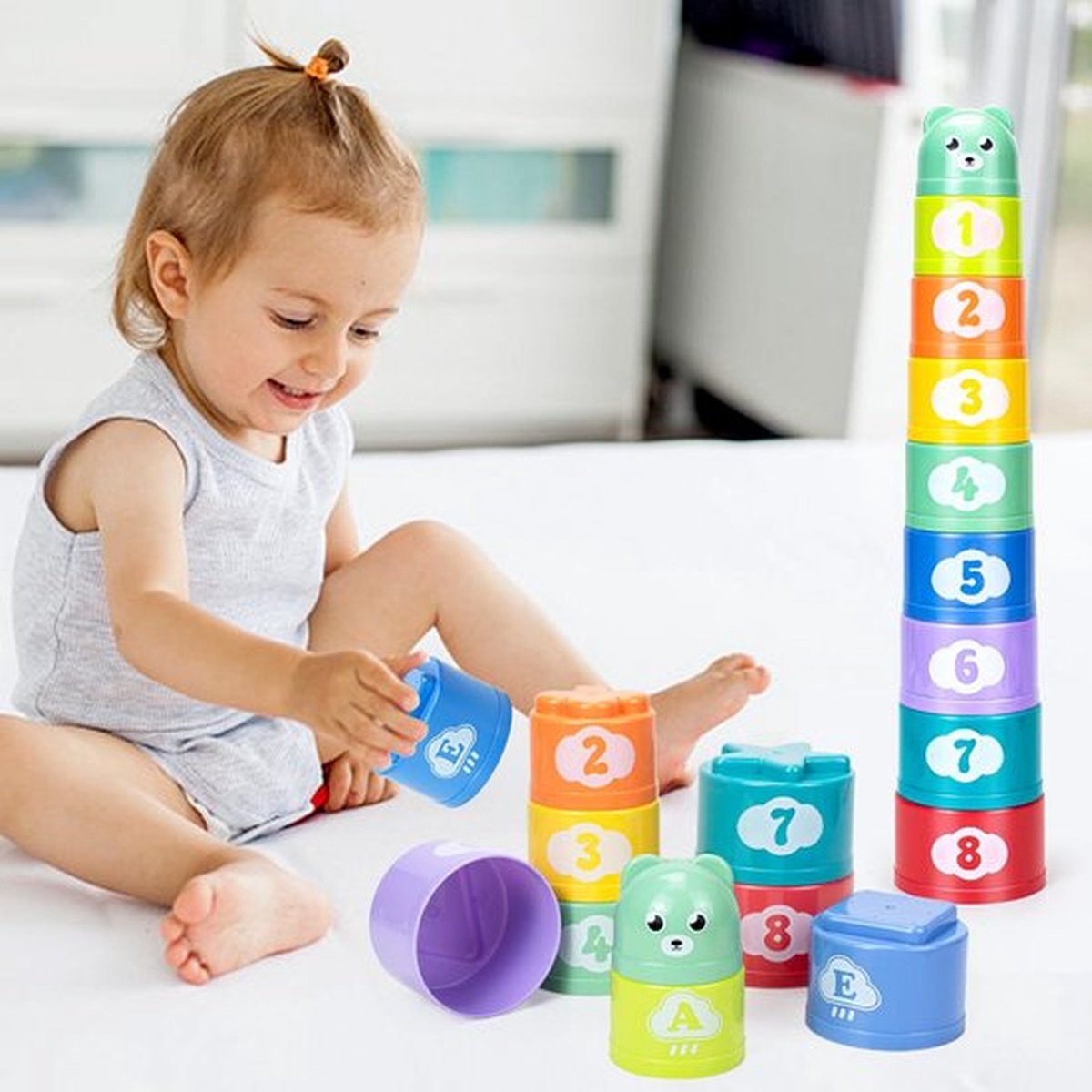 Stapelbekers baby vanaf 1 jaar - 9-delige stapeltoren voor baby's - Stapelbekers van 6 9 12 maanden - Bad- en zandspeelgoed voor binnen en buiten - Cadeau voor kinderen 1-6 jaar