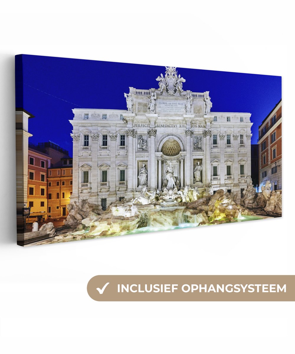 Canvas schilderij 40x20 cm - Wanddecoratie Verlichting - Fontein - Rome - Muurdecoratie wo
