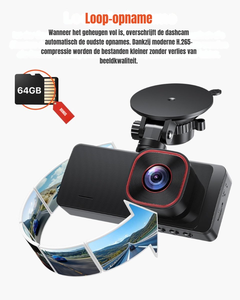 TIM® Dual Dashcam - Dashcam Voor Auto 1080p - Voor en Achter Camera – Zwart - 9cm x 11cm x 5cm – foto 6