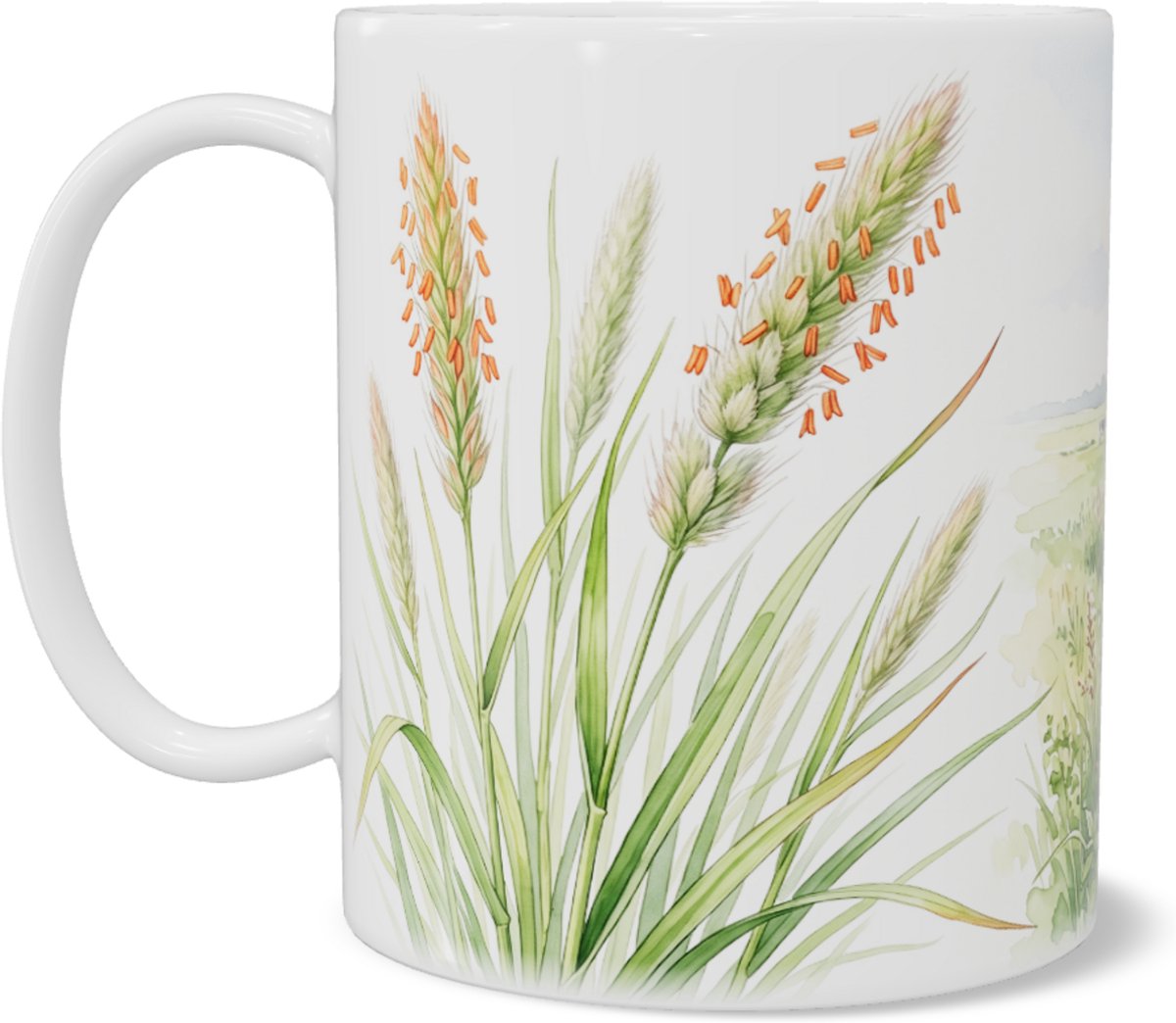 Mok met rosse vossenstaart - Aquarel natuurlandschap - Cadeau voor natuurliefhebber