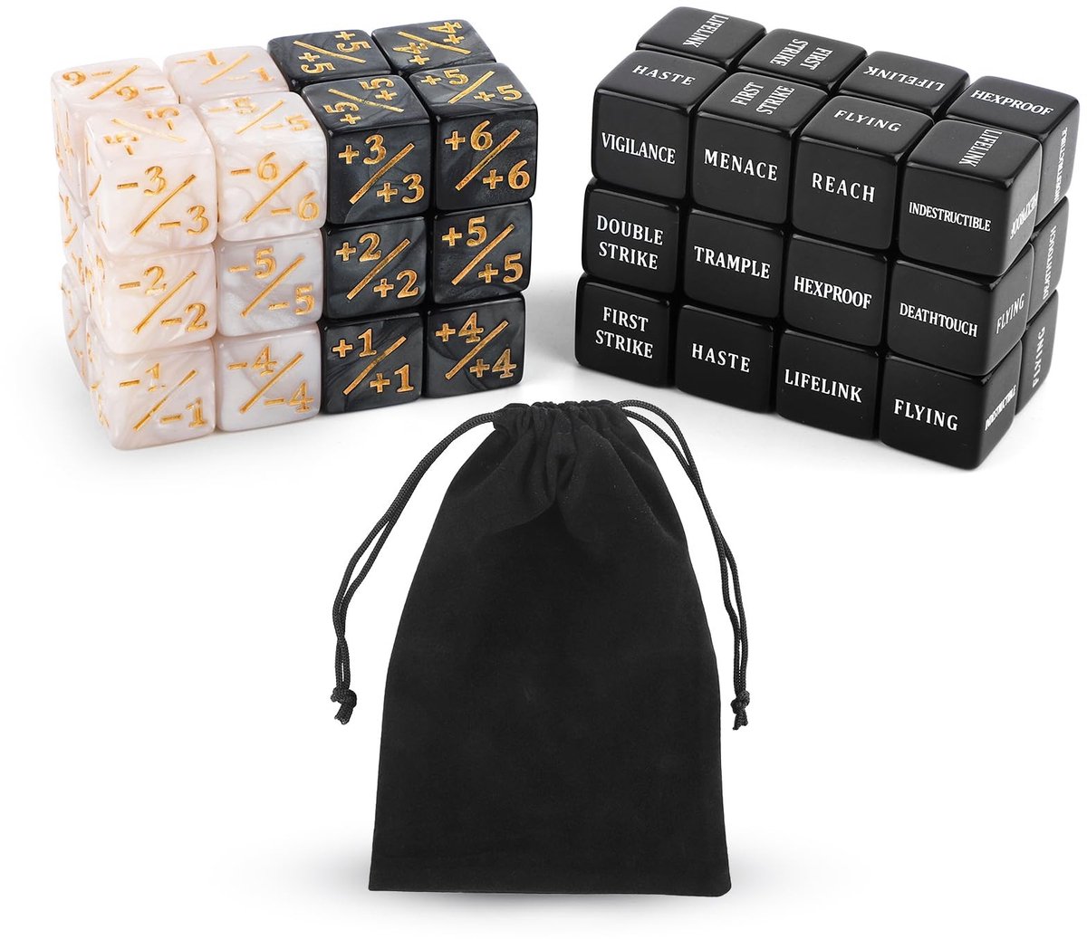 Dailygoods - Set van 48 Acryl Dobbelstenen met Fluwelen Zakje