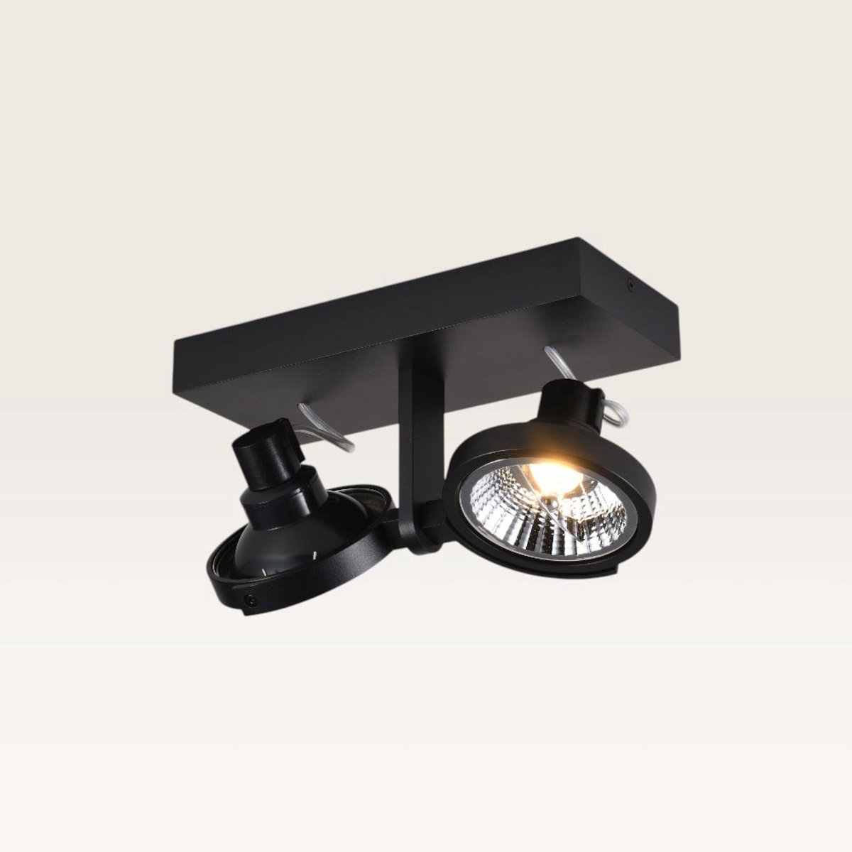 Plafondlamp Telesto nero II - AR111-fitting - IP20 voor binnen - Zwart - Aluminium - Dubbele spotlight