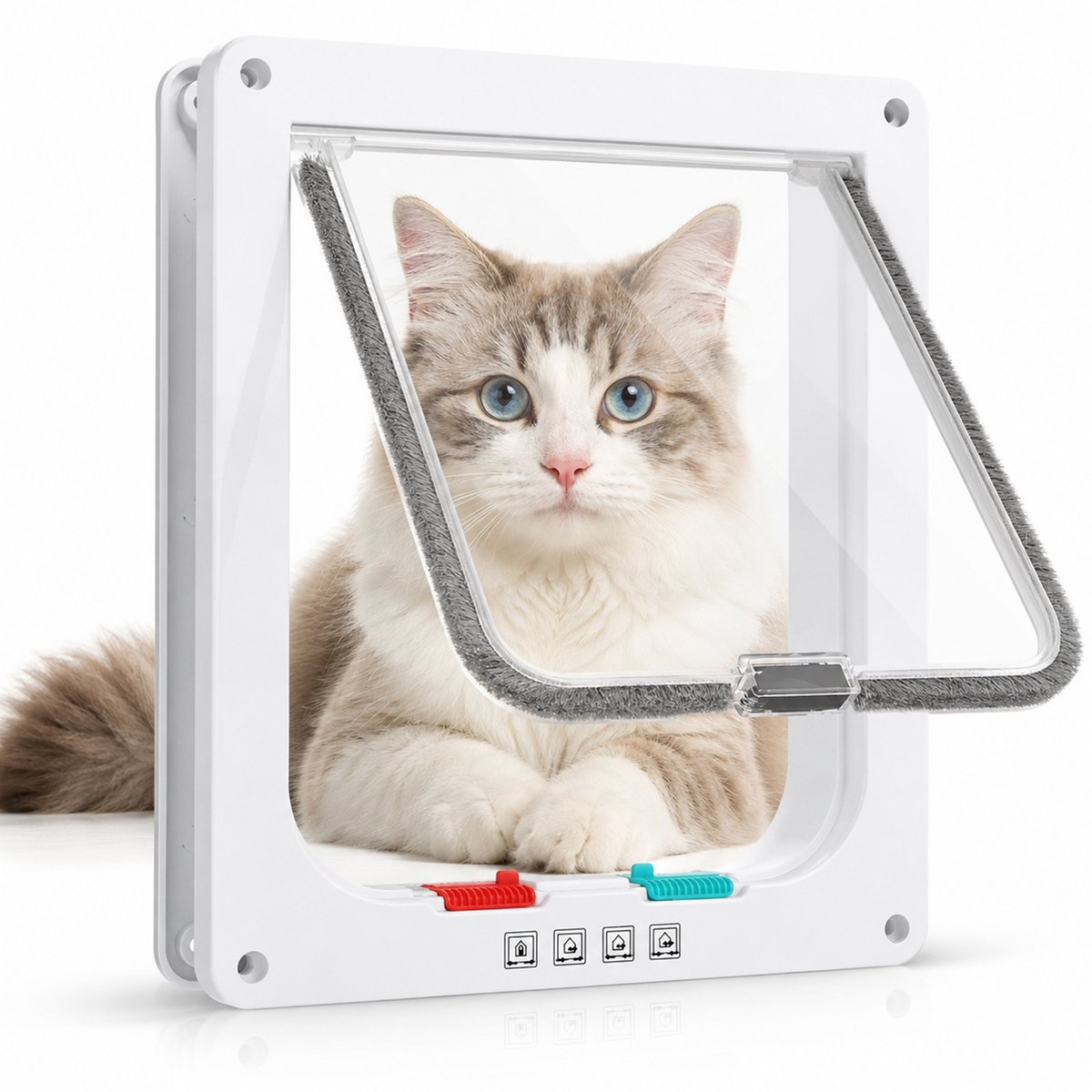 Kattenluik met 4-weg slot - Wit magnetisch huisdierluik - Weerbestendig - Geschikt voor ramen, huisdierdeuren en schuifdeuren