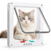 Kattenluik XL 25.5 x 23.5cm - Kattenluik met Tunnel - Vier Vergrendelingstanden - ABS Deur met Borstel - Kattendeur - Weerbestendig met tochtstrip - Wit