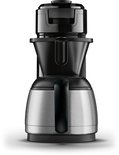 Zilverkleurige en zwarte Senseo koffiezetapparaat voor filterkoffie.