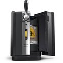 Zwarte Philips PerfectDraft thuistap met een geopend compartiment voor een "Leffe Blond" biervat. Een zilverkleurige tapkraan met een digitaal display toont '3C' en '30'.