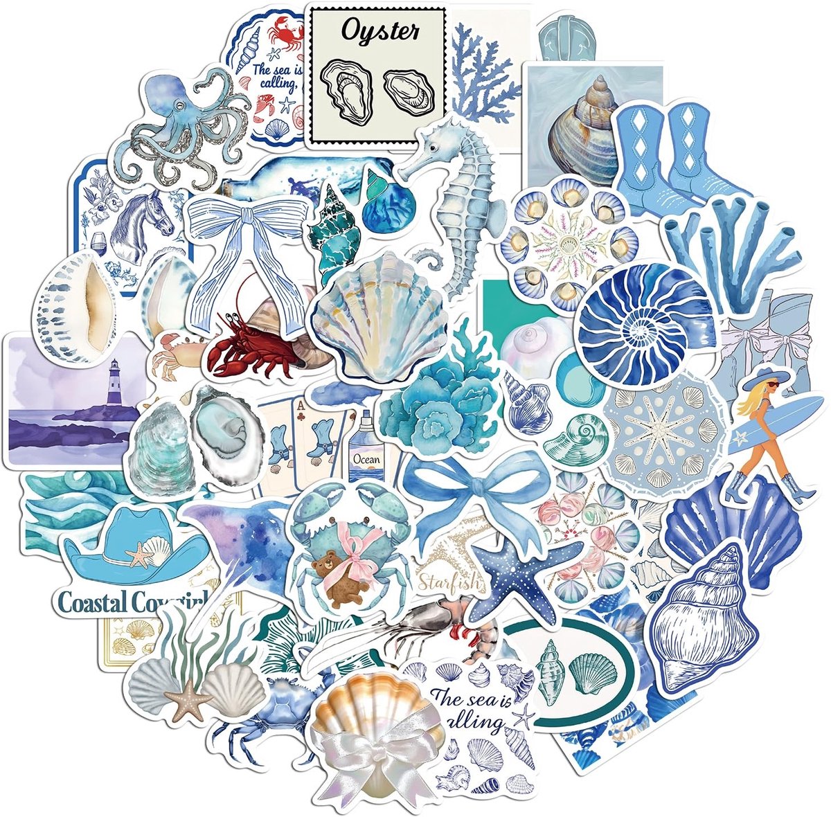 Dailygoods - 50 Stuks Blauwe Oceaanstickers - Waterbestendig en Zelfklevend
