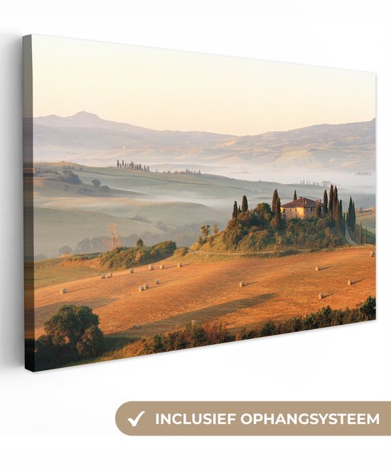 Canvas schilderij 120x80 cm - Wanddecoratie Toscane - Landschap - Boerderij - Muurdecoratie woonkamer - Slaapkamer decoratie - Kamer accessoires - Schilderijen op canvas