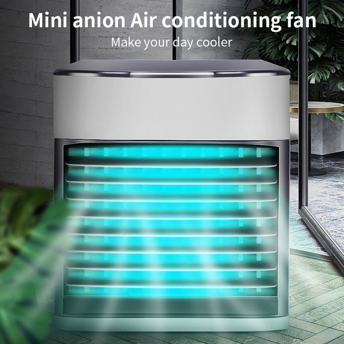 Airco -Mobiele Airco en Luchtkoeler met 6 Snelheden - Premium Mini Cold Air Fan 500ml - Stille Tafelventilator met LED Verlichting en Luchtfilter - Draagbare Luchtkoeler voor Slaapkamer en Kantoor - USB Aircofan – foto 6