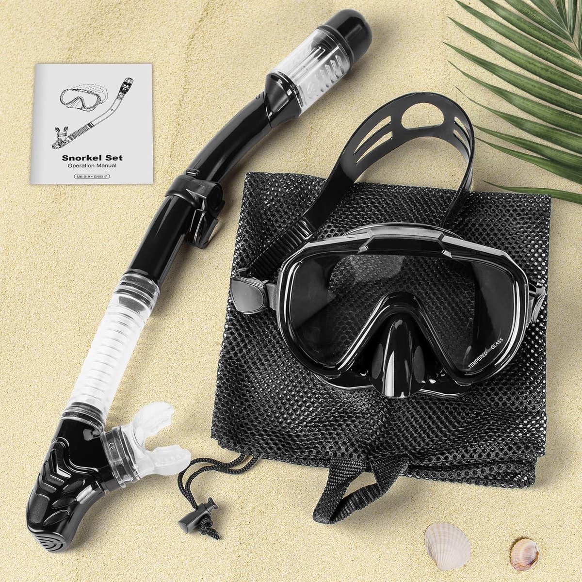 FloraGrace Snorkelsets - Duikuitrusting Volwassenen Met Compleet Snorkelset En Ruiterloze Masker - ABS - Zwart