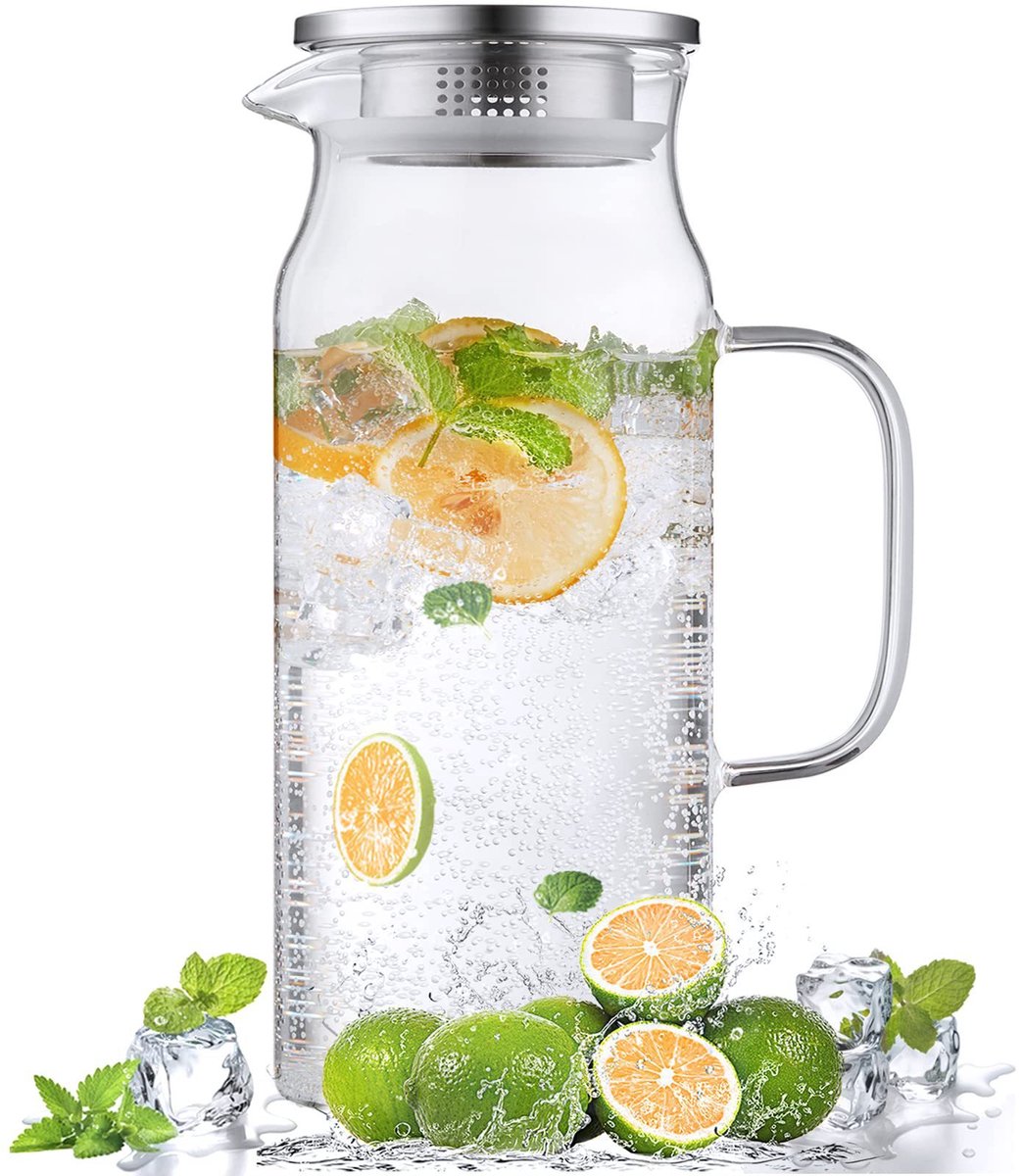 carmdering - Glaskaraffe - Waterkan - Glazen Kan - Temperatuurbestendig Van -20°C Tot 150°C - Drupvrije Schenktuit - Borosilicaatglas - Extra Dick En Slagvast - Veilig Voor Koelkast En Kachel - 2 Liter