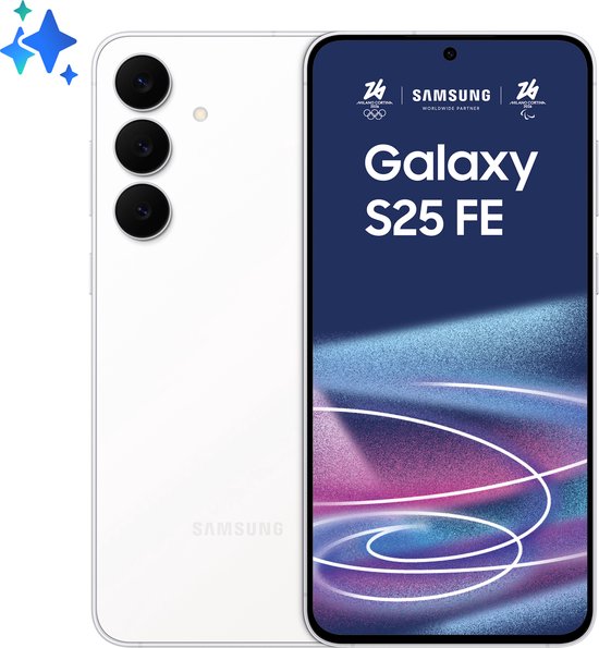 Samsung Galaxy S25 FE 5G smartphone 6.7″ Full HD+ scherm 8GB RAM 256GB opslag 50MP drievoudige camera Dual SIM wit