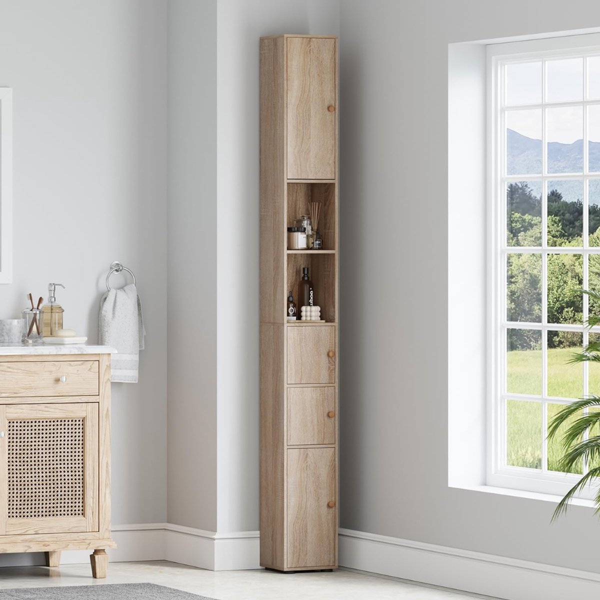 TIM® Kolomkast Staand - Opbergkast - Kast - Bruin - ?20cm x 20cm x 180cm; 14 kg