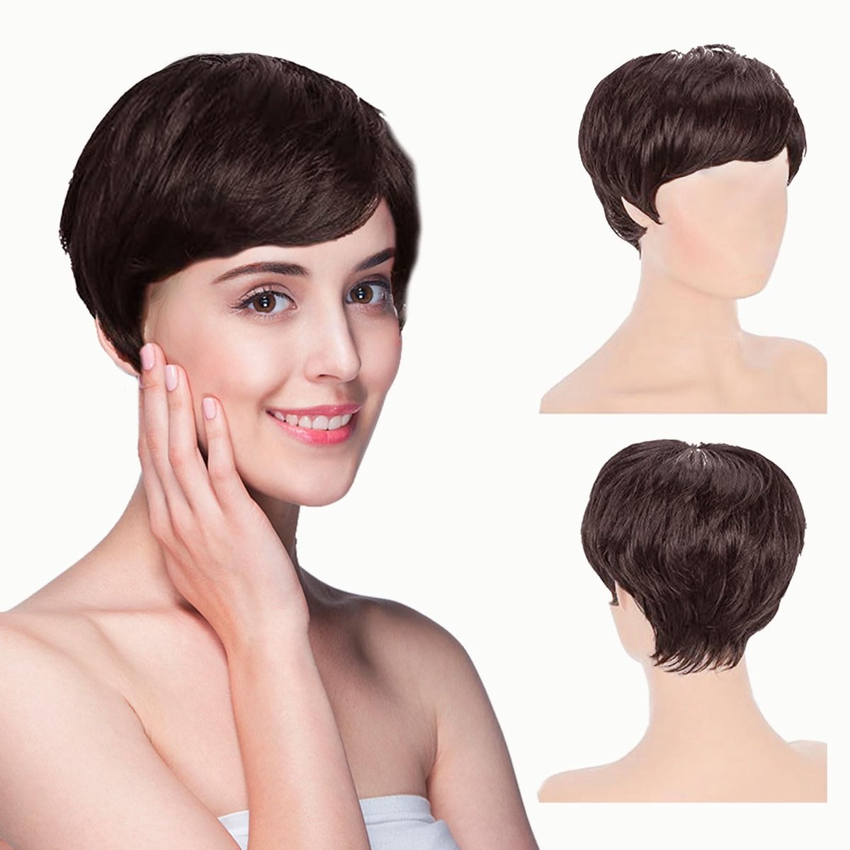 Dailygoods - Donkerbruine Korte Haarpruik voor Vrouwen met Pony