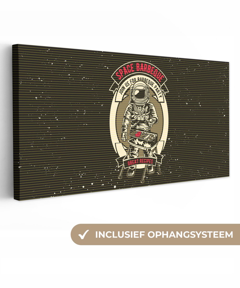 Canvas schilderij 160x80 cm - Wanddecoratie Vintage - Astronaut - BBQ - Muurdecoratie woon