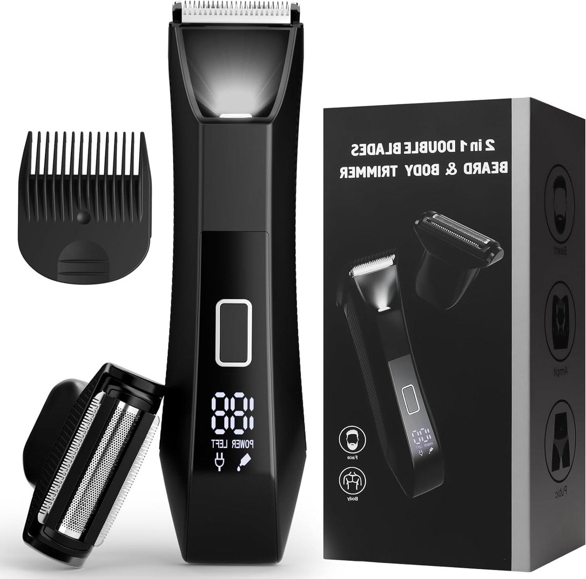 Lichaamshaartrimmer Heren - Groomer Scheerapparaat - Glad Scheren - Dubbel Scheerblad - 90 Min Gebruik - Zwart