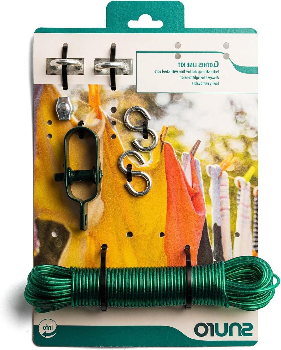 Wasdraad Set - Waslijn Kit - Kleding Drogen - Compleet met Spanner - 20 meter - Grijs