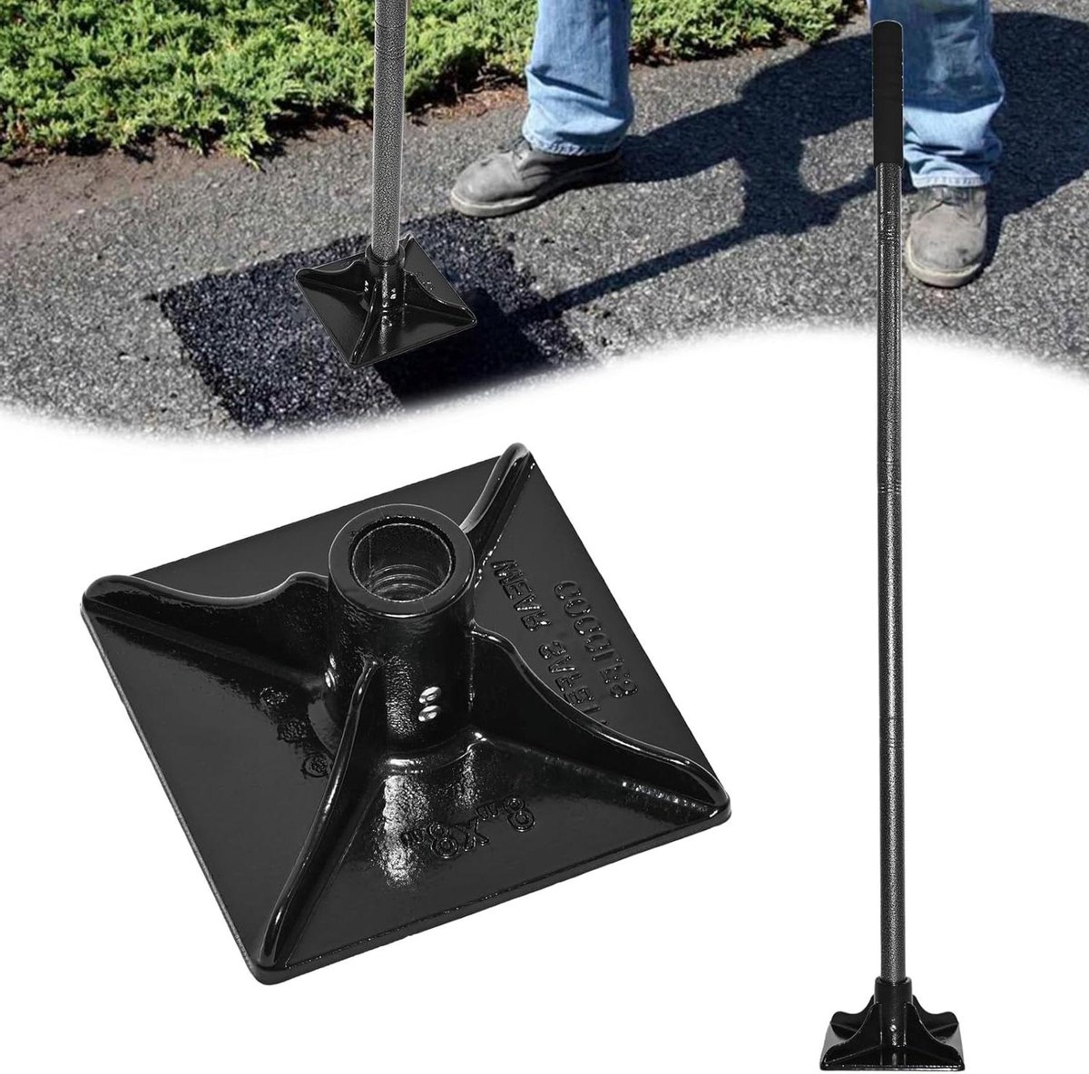 Grondstamper - Bodemverdichter Pletrol - Tuin Egaliseren - Extra Groot Werkvlak - 71 Inch Handvat - Zwart