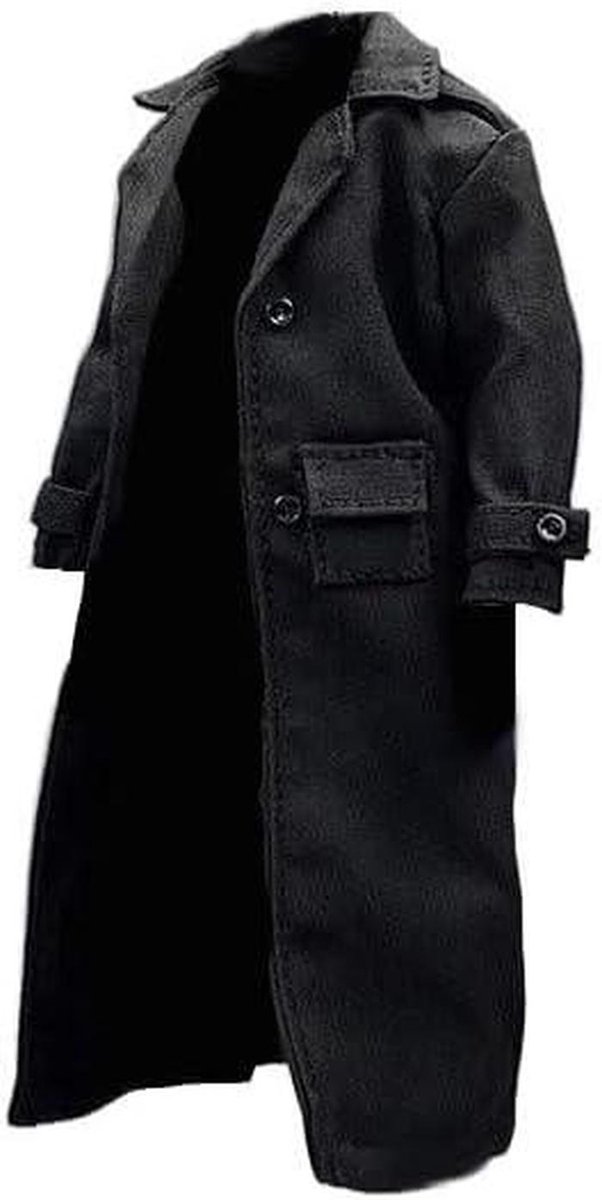 Lange Jas Model - Zwarte Jas Actiefiguur - Figuur Accessoires - Klassieke Stijl - 1/12 Schaal - Zwart