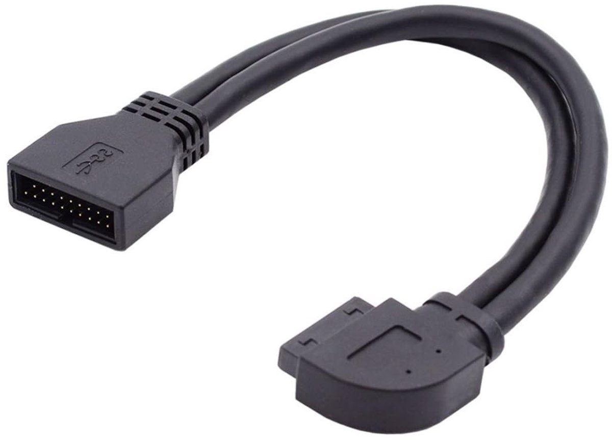 Allecto - USB 3.0 20Pin naar 19Pin Hoek Kabel - 90 Graden - 5Gbps - Moederbord aansluiting - Versterkte verbinding - Geschikt voor PC en laptop - Z...