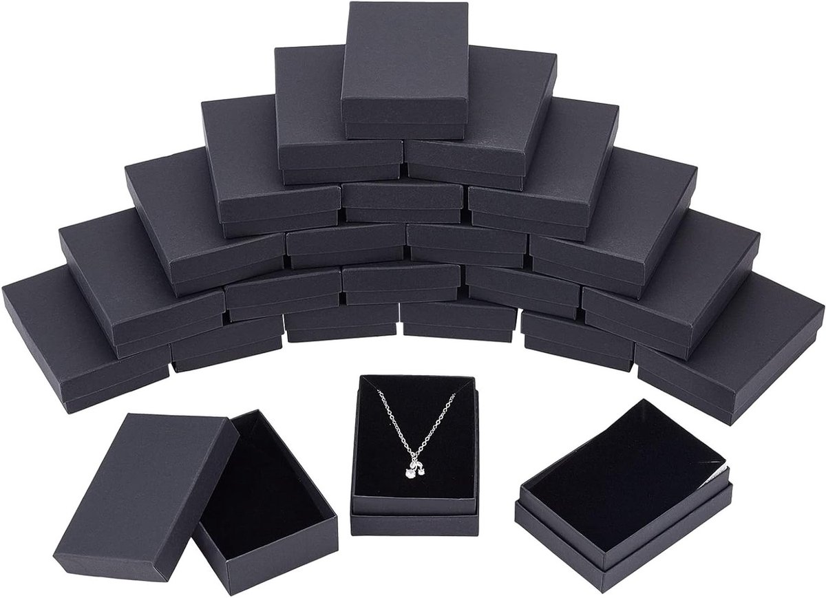 60 Stuks Kartonnen Sieraden Dozen voor Kettingen, Oorbellen en Ringen - Zwart, Rectangular, 9 x 6.5 x 2.8 cm, Perfect voor Cadeaus en Opslag