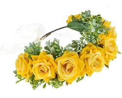 Unieke Bloemkrans Hoofdband voor Bruidsmeisjes - Handgemaakt Accessoire voor Feestelijke Gelegenheden en Strandbruiloften (Geel)
