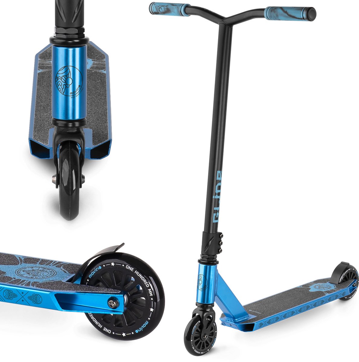 Movino Glide - Freestyle Stuntstep - Blauw - Vanaf 5 jaar - Y-BAR - Lagers ABEC-9 - Aluminium - Flex Fender rem - Draagkracht tot 100 kg