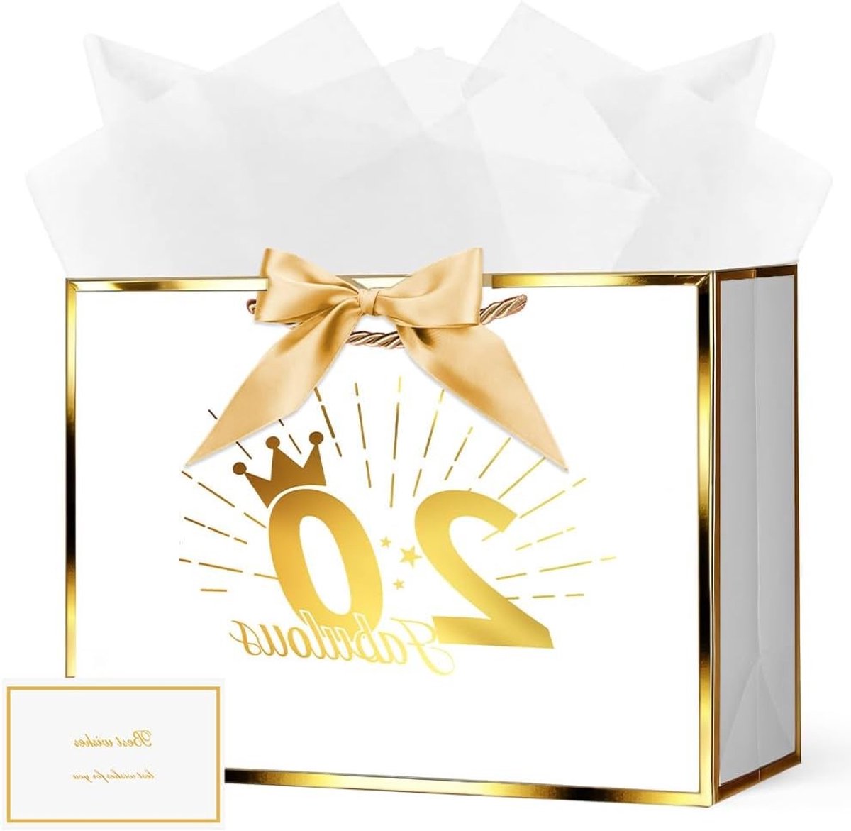 Papieren Cadeauzakken 28x20x10cm met Handvat, Verjaardag, Kerst, Bruiloft, Feest, Inclusief Strik, Kaart en 3 Zakdoeken