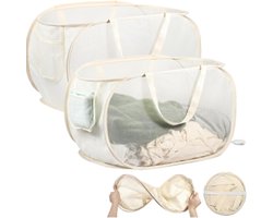 Set van 2 - Opvouwbare wasmand - Wasmand voor kleding - Wasmand voor vuile was - Gaasontwerp - Afmetingen: 34 x 34 x 60 cm - Met handvat - Geschikt voor badkamer, slaapkamer, studentenkamer, op reis en thuis - Beige