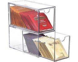 carmdering - Teebeutel Organizer - Thee Zakjes Houder - Acryl Opbergdoos - Stapelbaar Ontwerp - 360 Graden Zicht - Duurzaam Acryl - Waterdicht En Stofdicht - Ruimtebesparende Oplossing Voor Keuken En Kantoor - 2 Stuks