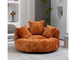 MODFU Zitzakstoel - Hoge Rugleuning Met Armleuningen - Rond Ontwerp - Voor Woonkamer - Chenille - Oranje - 108 X 108 X 52 Cm