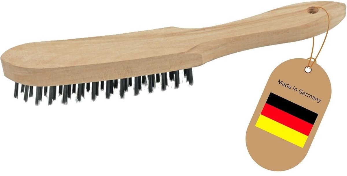 Staalborstel I 5-rijen I 27 cm lang I met houten handvat I remklauwborstel roosterborstel krasborstel metaalborstel handstaalborstel hoeklasborstel staalborstel