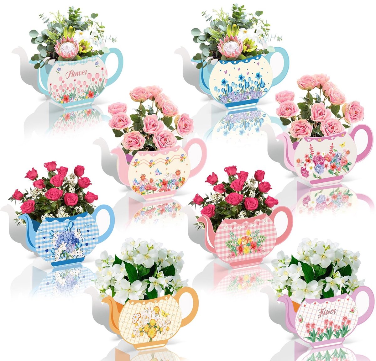 Allecto - Theepot Vaas - Vintage Tafeldecoratie - 12 Stuks - Bloemen Theefeest - Geschikt voor Bruiloft en Verjaardag