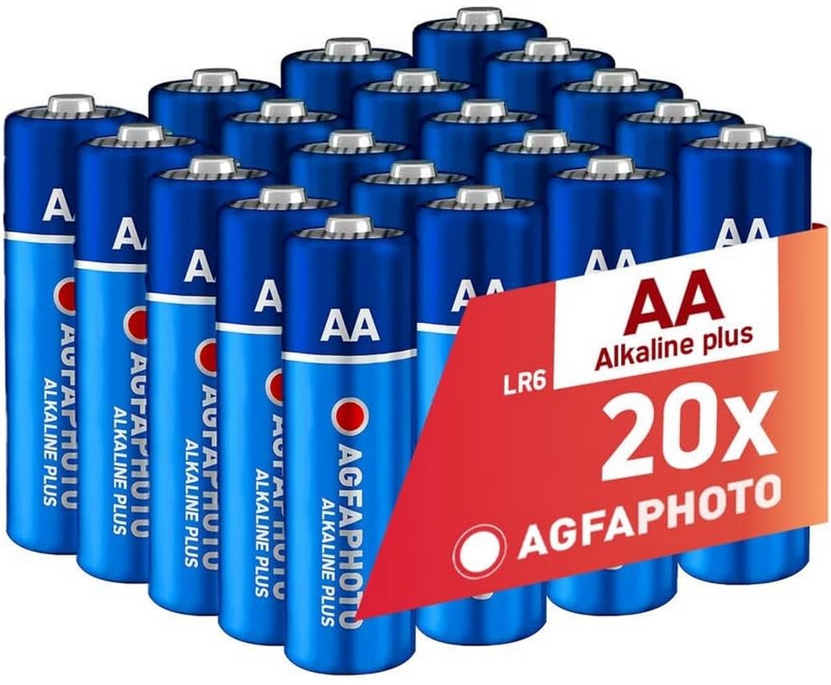AgfaPhoto Piles Alcalines PLUS Mignon AA LR6 (1.5V, Lot de 20) - Longue Durée de Vie - Idéales pour Télécommandes, Jouets, Appareils Photo et Plus - Usage Domestique ou Professionnel