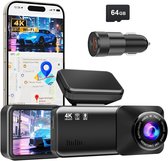 4K Dual Dash Cam met WiFi en GPS, 64 GB Geheugenkaart, Parkeermodus, G- sensor, opname en Hard-wire-kit voor in de Auto