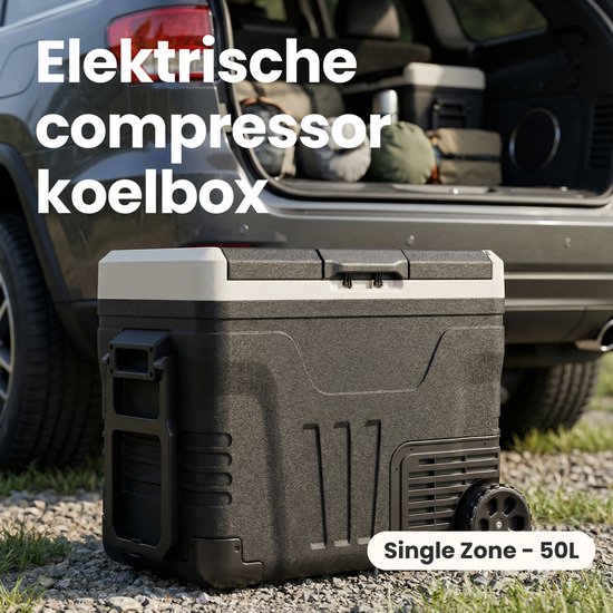 Auronic Compressor Koelbox Elektrisch 12V en 240 volt - Camping Koelkast - 50L - Met Wielen en Hendel - Frigobox - Zwart van Merkloos — afbeelding 2