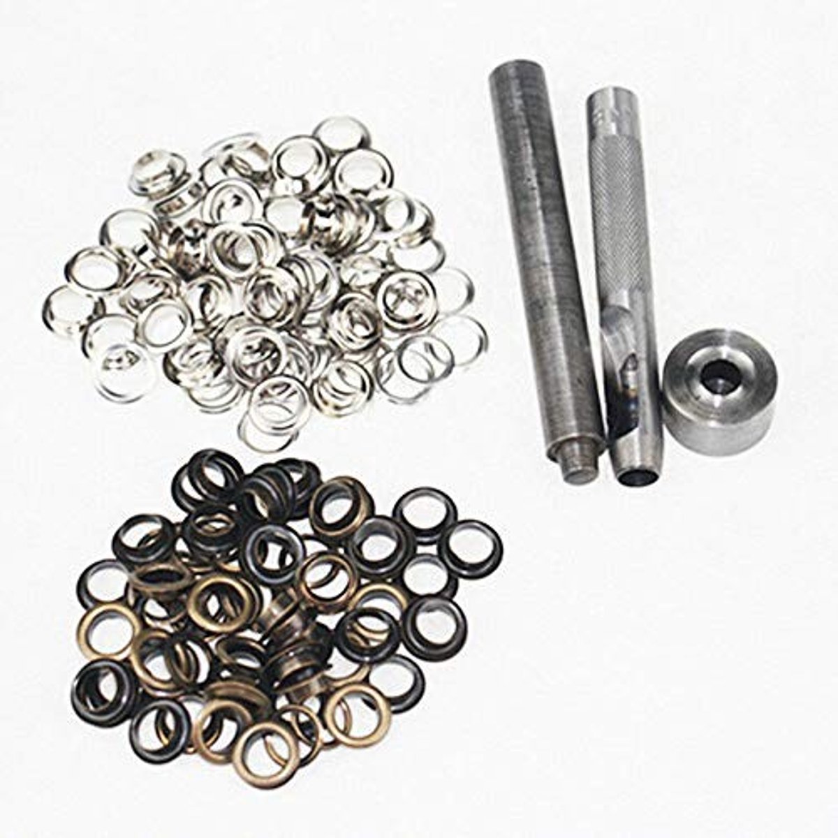 aladdien - Oogjes Set - Grommet Kit - Perfect voor knutselen - 100 - Messing en Zilver - Voor Tassen en Gordijnen - Handmatig
