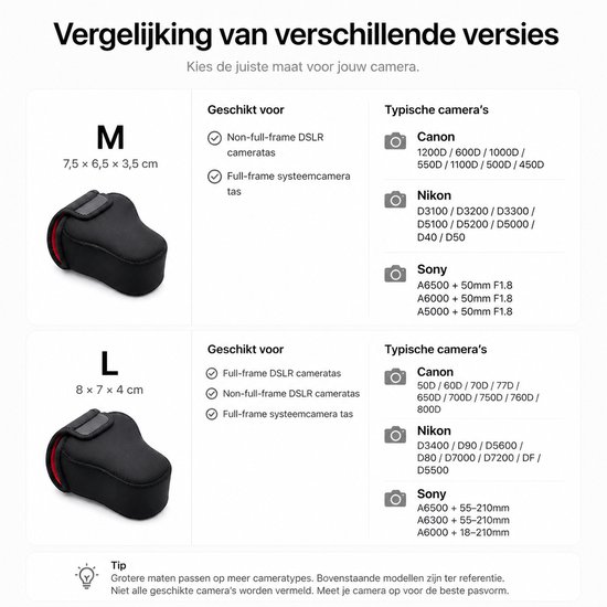 BOTC Cameratas - Geschikt voor DSLR Camera - Camera Fototas - Spiegelreflexcamera - Maat:M - Zwart