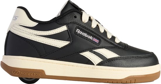 Zwarte Heelys sneaker met crèmekleurige accenten, veters en een op de zool gemonteerde rol.